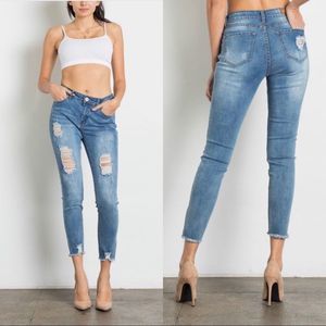 High Waisted Distressed Ankle Jeans